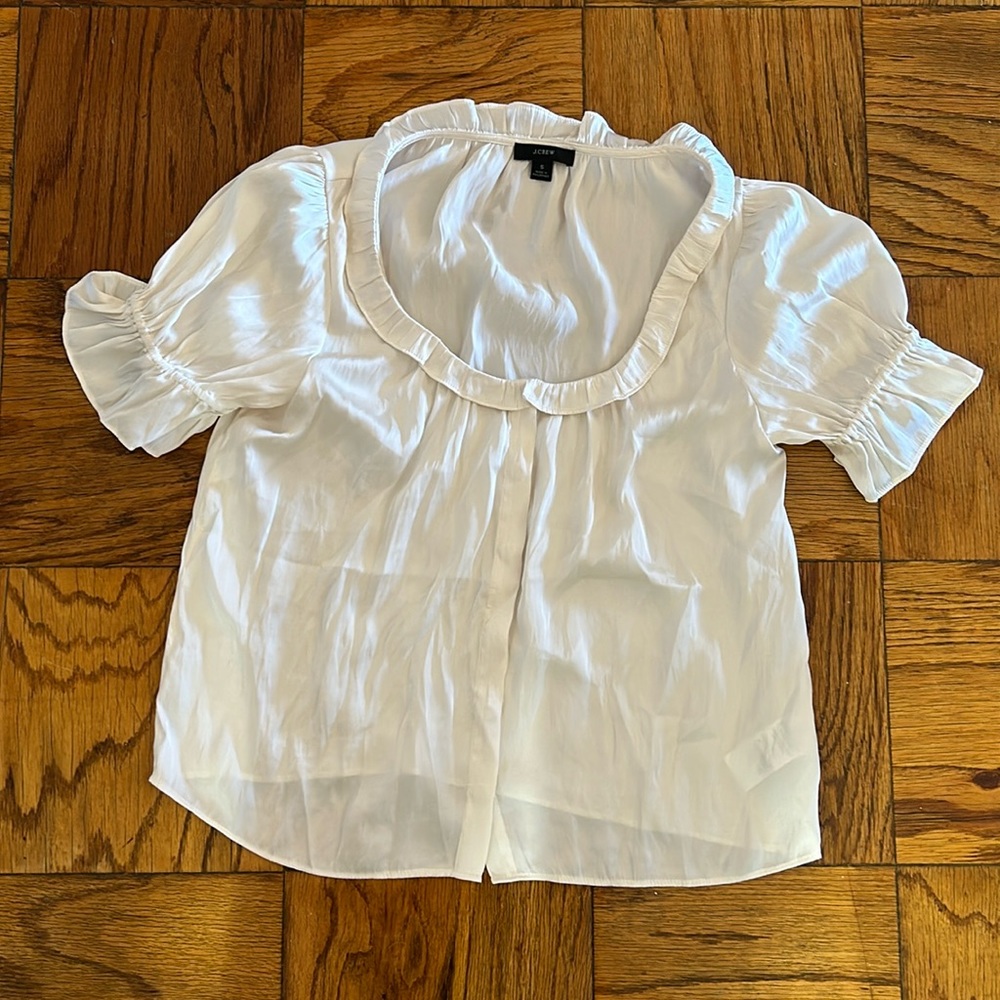 J crew size S silky polyester off white blouse top